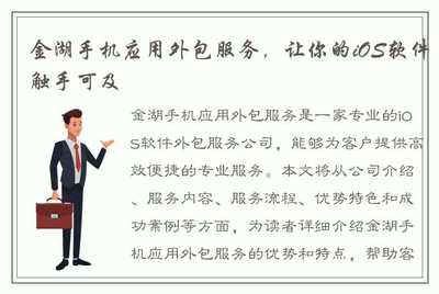 金湖手机应用外包服务,让你的iOS软件触手可及